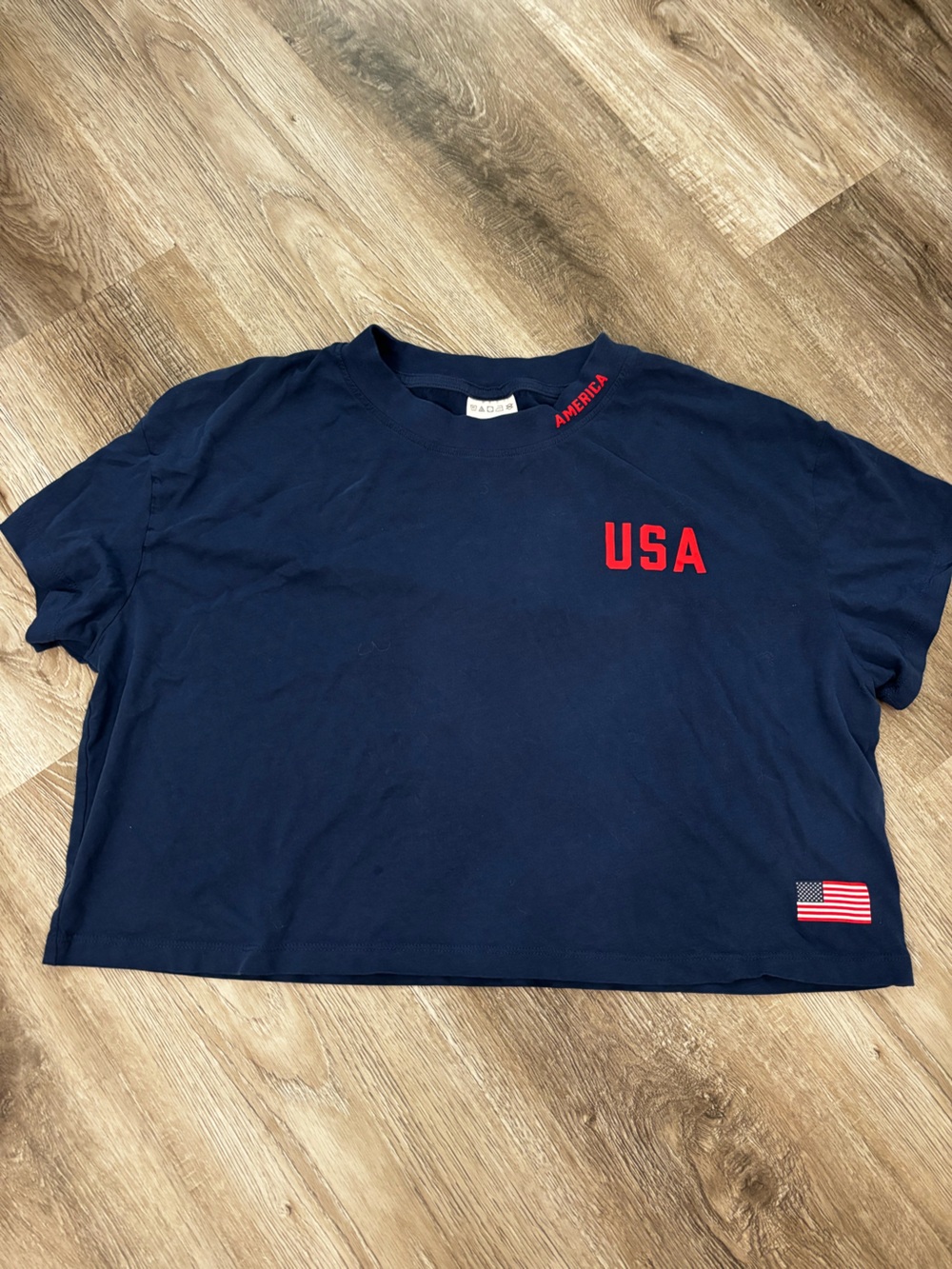 Navy 'USA' Cropped Tee with Flag Patch